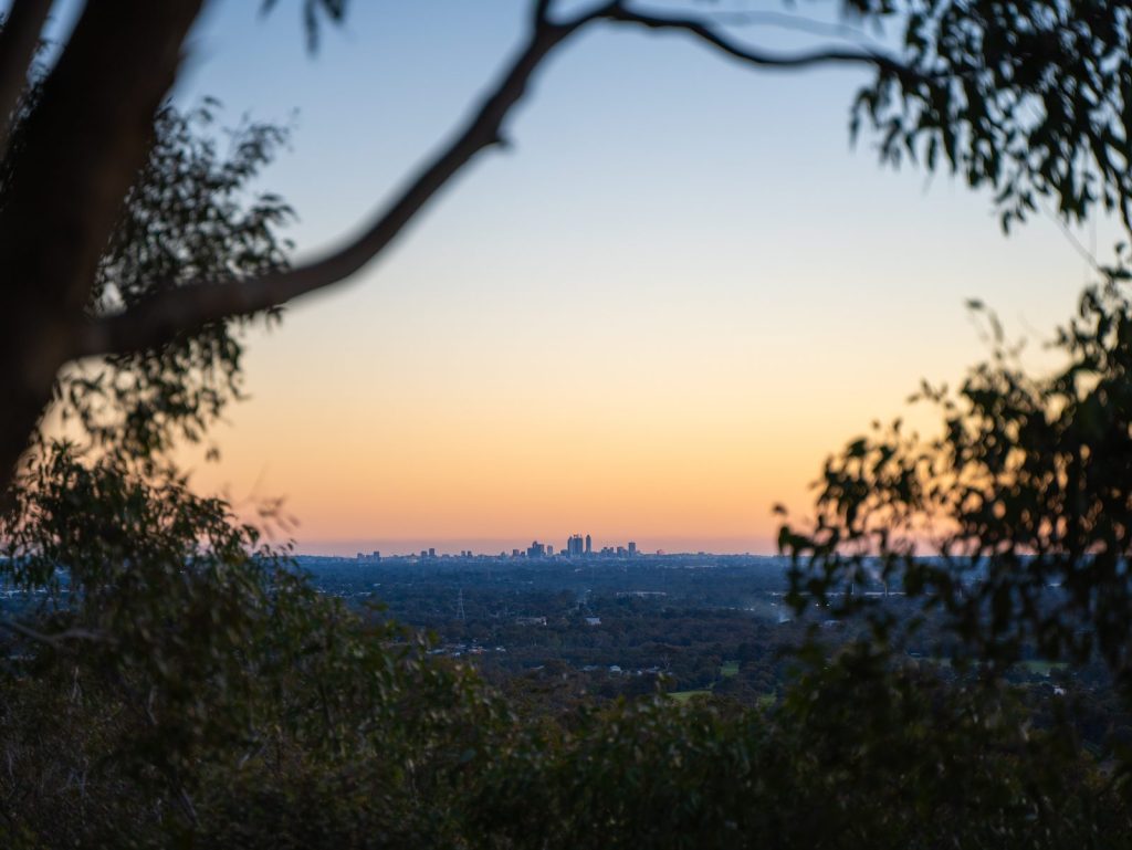 Perth skyline seen from the hills at Kalamunda